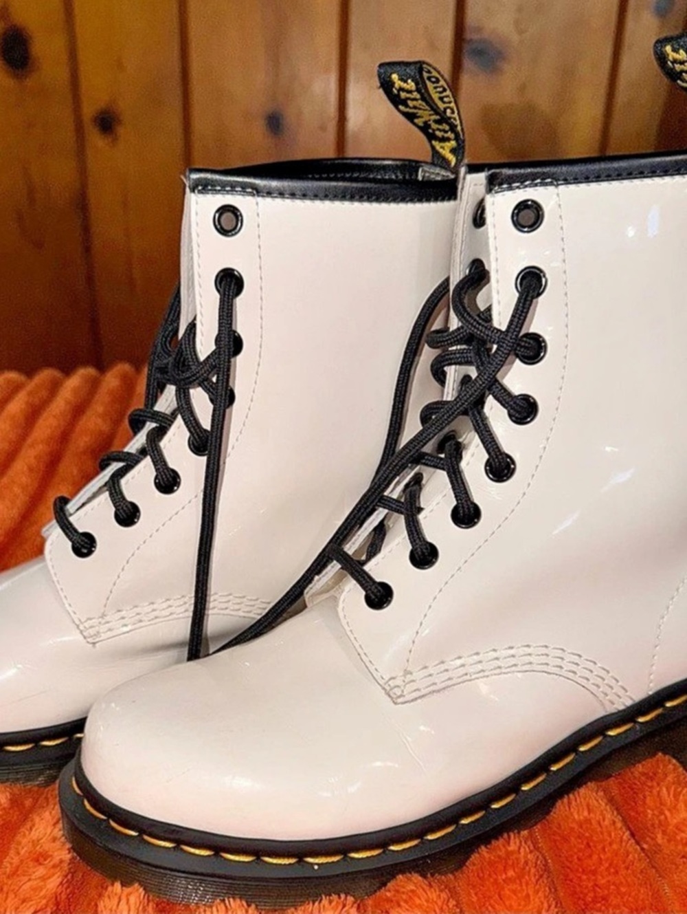 Dr. Martens 1460 White Patent Leather Lace Up Boots White Combat Boots US 9
